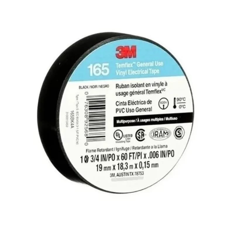 CINTA AISLADORA 3M TEMFLEX 165 19MM X 18MTS. COLOR: NEGRO MEGALEC