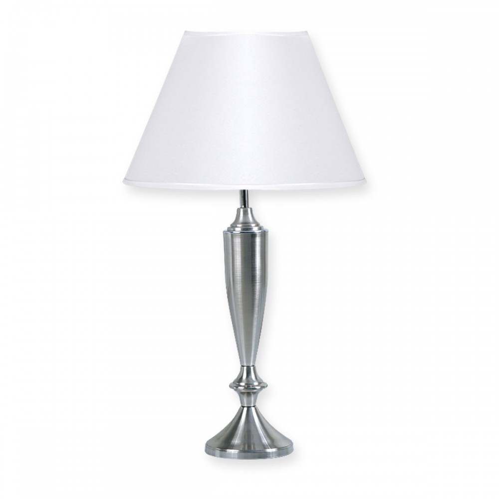 velador tanque grande acero c/pantalla Conica Lienzo Blanco acero H: 62 cm Luz del Siglo