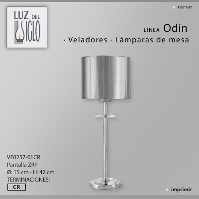 lampara de mesa cromo c/pant organza plateada Cilindrica Cinta Plata cromo Luz del Siglo