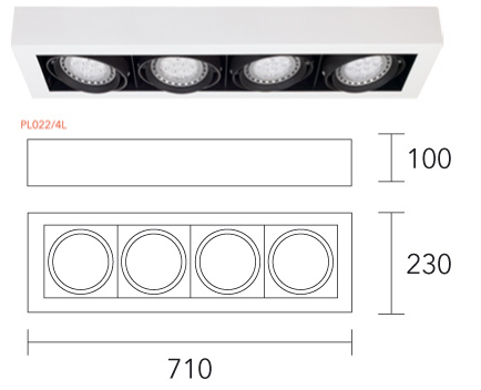 Plafon Kardanico AR111 4 luces Lineal lucciola