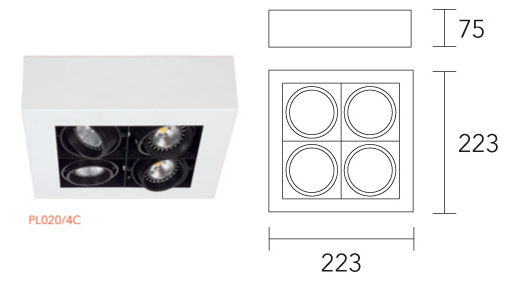 Plafon Cardanico DICRO 4 luces Cuadrado lucciola