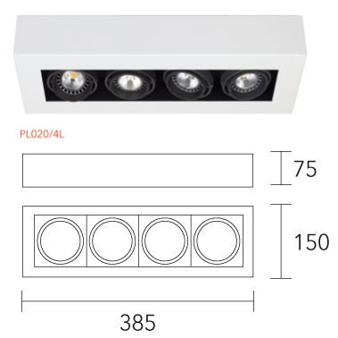 Plafon Cardanico DICRO 4 luces Lineal lucciola