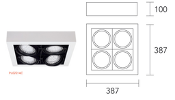 Plafon Kardanico AR111 4 luces Cuadrado lucciola