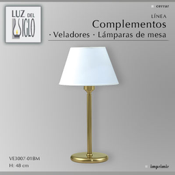 [VE3007-01YLB-56-acero] velador sidney acero c/pantalla Conica Lienzo Blanco acero Luz del Siglo