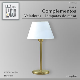 [VE3007-01YLB-56-doradomate] velador sidney dorado c/pantalla Conica Lienzo Blanco doradomate Luz del Siglo