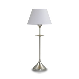 [VE0167-01YLB-56-acero] velador granada acero c/pantalla Conica Lienzo Blanco acero Luz del Siglo