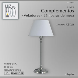 [VE0140-01YLB-56-acero] velador katya aecro c/pant Conica Lienzo Blanco acero Luz del Siglo