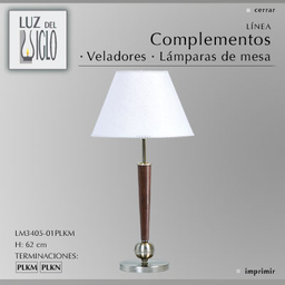 [LM3405-01YLB-56-acero/cuero] lampara de mesa bola acero-cuero c/pantalla Conica Lienzo Blanco acero/cuero Luz del Siglo