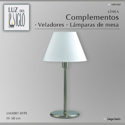 [LM3007-01YLB-56-acero] lampara de mesa recta c/pant acero Conica Lienzo Blanco acero Luz del Siglo